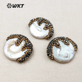 Lovely Small Face Shape Pave Beads Jewelry Making Natural Pearl And Stone