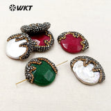 Lovely Small Face Shape Pave Beads Jewelry Making Natural Pearl And Stone