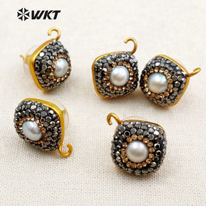 Natural Pearl Earring Findings with Rhinestone Pave Earring High