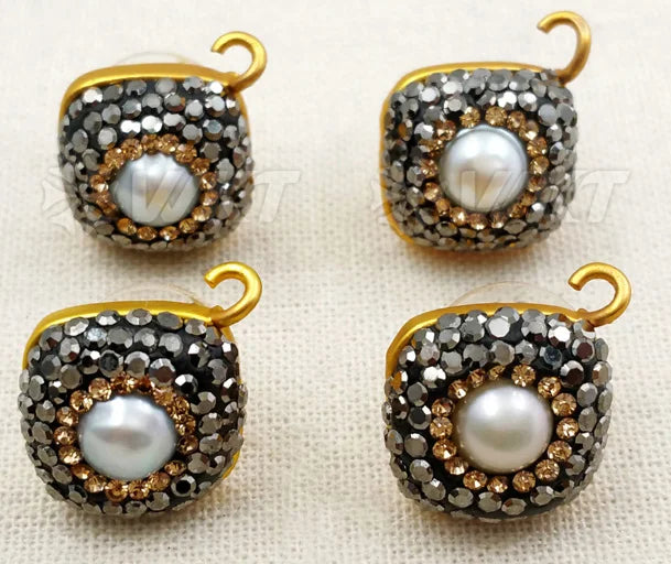Natural Pearl Earring Findings with Rhinestone Pave Earring High