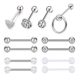 Stainless Steel Tongue Rings Barbells Heart Rose Shape Nipple Rings