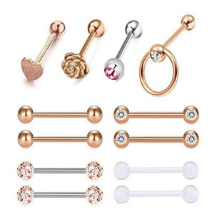 Stainless Steel Tongue Rings Barbells Heart Rose Shape Nipple Rings