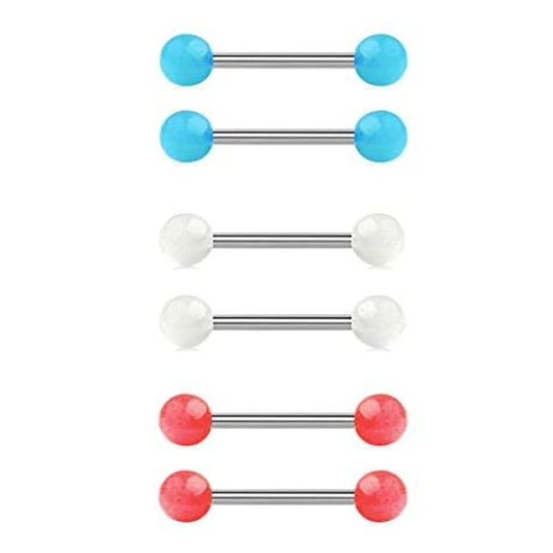 Glow in The Dark Acrylic Balls Stainless Steel Bar Tongue Nipple Rings