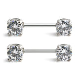 316L Stainless Steel Clear CZ Nipple Shield Barbell 14G