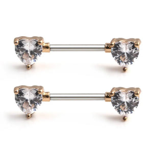 316L Stainless Steel Clear CZ Nipple Shield Barbell 14G