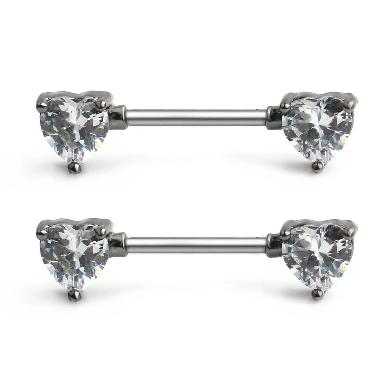 316L Stainless Steel Clear CZ Nipple Shield Barbell 14G