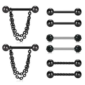 4 Pairs 14G Crystal Ball Nipple Tongue Barbell Rings Body Piercing Jew