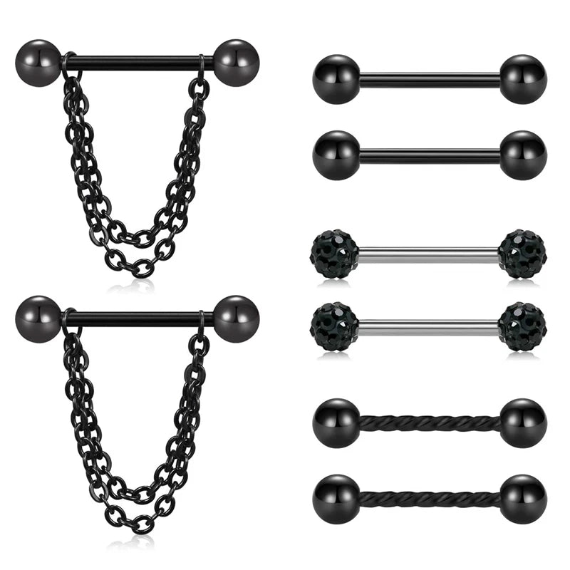 4 Pairs 14G Crystal Ball Nipple Tongue Barbell Rings Body Piercing Jew