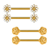 Daisy & Rose Flower Nipple Bar 14G 5/8 Stainless Steel Piercing Jewelry