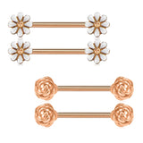 Daisy & Rose Flower Nipple Bar 14G 5/8 Stainless Steel Piercing Jewelry