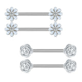 Daisy & Rose Flower Nipple Bar 14G 5/8 Stainless Steel Piercing Jewelry