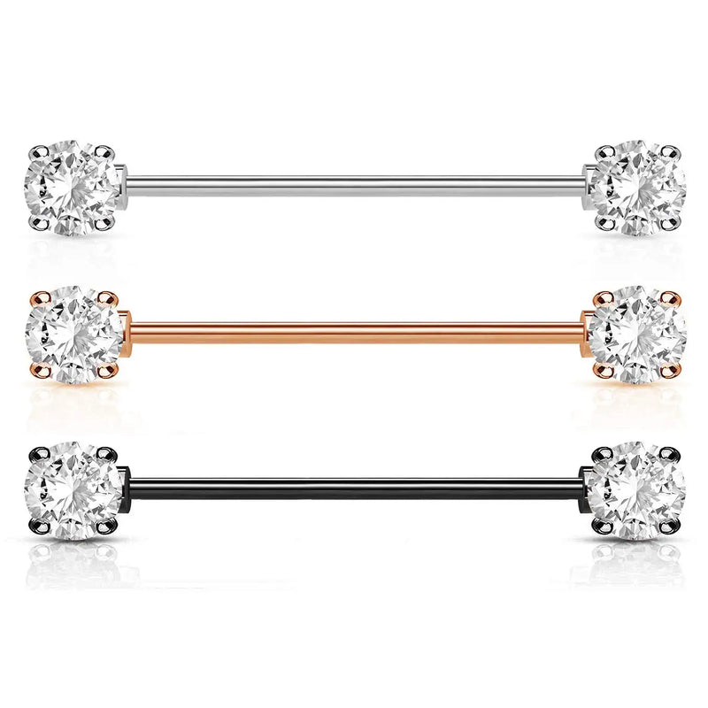 Round CZ Crystal Industrial Barbell Piercing 35mm Length