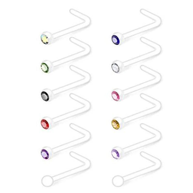 12pcs 20G Clear Nose Ring with CZ, Acrylic Nose Stud Retainer