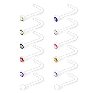 12pcs 20G Clear Nose Ring with CZ, Acrylic Nose Stud Retainer