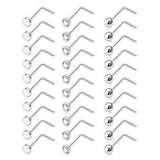 30-Pack 22G Nose Studs 316L Steel Clear CZ Nostril Piercing Jewelry