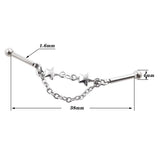 Heart Devil Industrial Piercing Barbell Surgical Steel Evil Star Chain