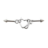 Heart Devil Industrial Piercing Barbell Surgical Steel Evil Star Chain