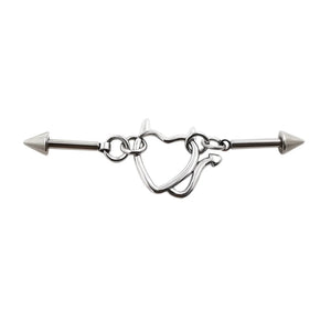 Heart Devil Industrial Piercing Barbell Surgical Steel Evil Star Chain