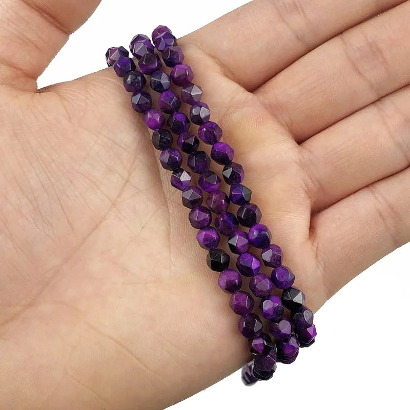 Faceted Purple Tiger's Eye Natural Stone 6/8MM Spacers Loose Beads