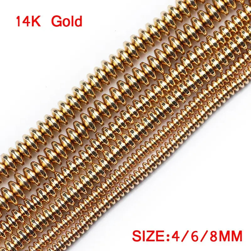 Hematite Plated Natural Stone 4/6/8mm Flat Round Beads