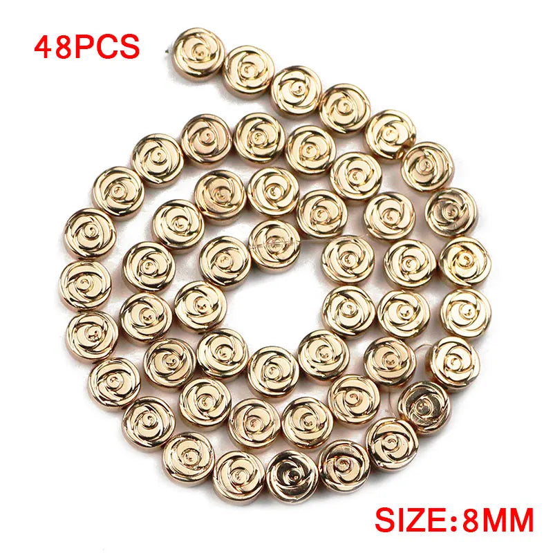 Rose Flower Hematite 8mm 48pcs Flat Round Spacer Loose Beads