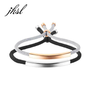 Adjustable Knit Rope Bracelet Stainless Steel Charm Bangle Gift