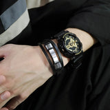 Leather Men Wrap Bracelets Bangle Wristlet High Stainless Steel