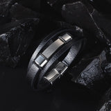 Leather Men Wrap Bracelets Bangle Wristlet High Stainless Steel