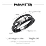 Leather Men Wrap Bracelets Bangle Wristlet High Stainless Steel