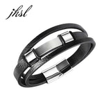 Leather Men Wrap Bracelets Bangle Wristlet High Stainless Steel
