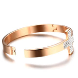8mm Women Cross Bracelets Girls Stainless Steel Metal Jewelry Rose