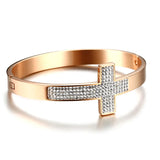 8mm Women Cross Bracelets Girls Stainless Steel Metal Jewelry Rose