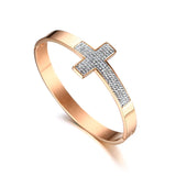 8mm Women Cross Bracelets Girls Stainless Steel Metal Jewelry Rose
