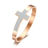 8mm Women Cross Bracelets Girls Stainless Steel Metal Jewelry Rose