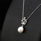 925 Silver Crown Pearl Necklace Pendant Classic Jewelry