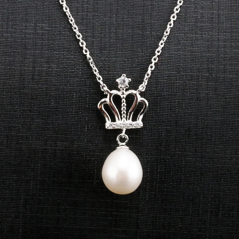 925 Silver Crown Pearl Necklace Pendant Classic Jewelry