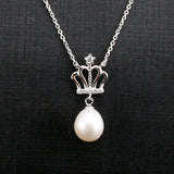 925 Silver Crown Pearl Necklace Pendant Classic Jewelry