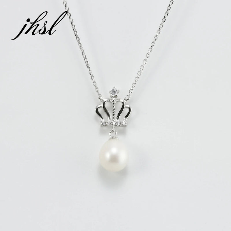 925 Silver Crown Pearl Necklace Pendant for Women
