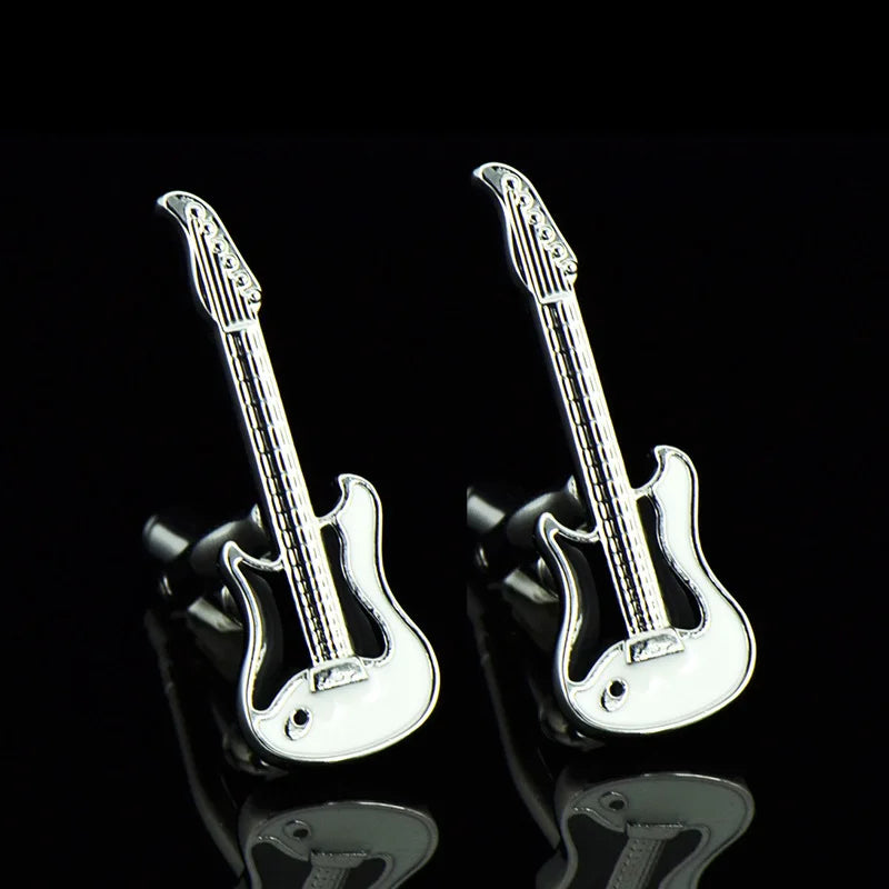 Silver Copper Enamel Men Guitar Cufflinks Party Gift