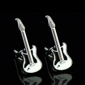 Silver Copper Enamel Men Guitar Cufflinks Party Gift