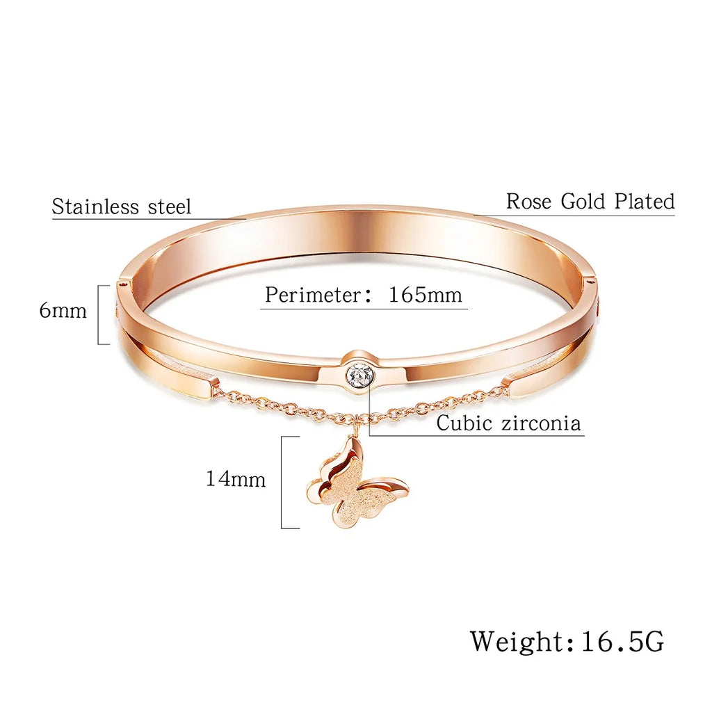 Women Stainless Steel Bracelets with Butterfly Charm Rose Jewelry