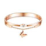 Women Stainless Steel Bracelets with Butterfly Charm Rose Jewelry