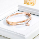 Heart Charm Rose Stainless Steel Bracelet Bangle