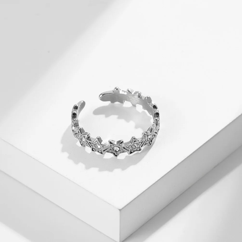 Women's Stainless Steel Star CZ Rings Open End Silver US Size 4-10