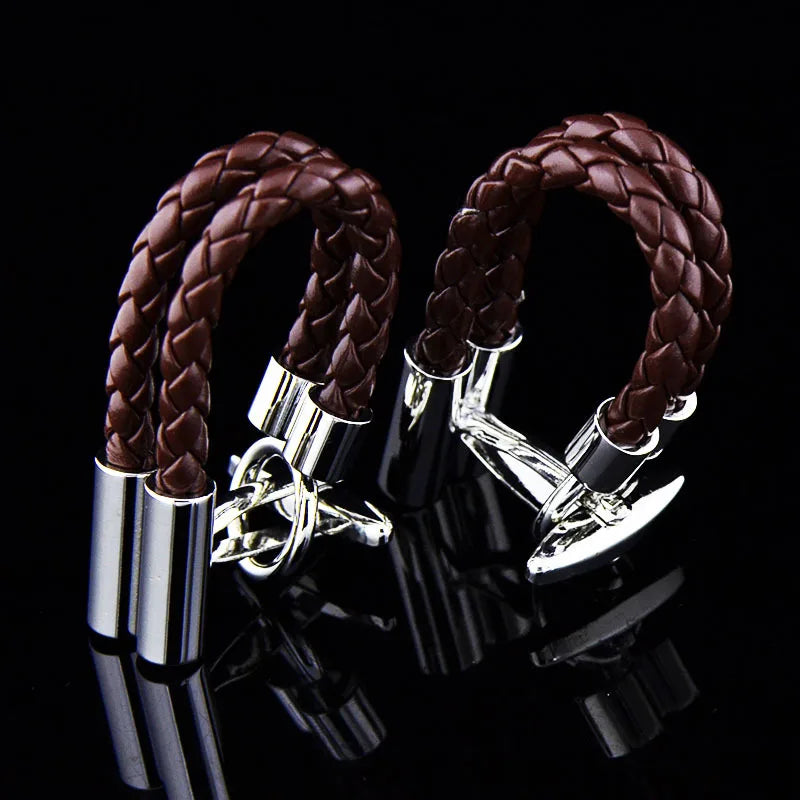 Brown Leather Men Shirt Cufflinks High Wedding