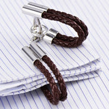 Brown Leather Men Shirt Cufflinks High Wedding