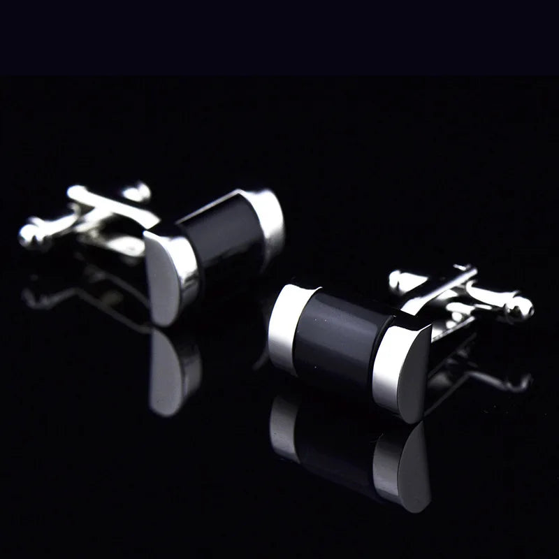 Men's Silver Metal Stone Rectangle Cufflinks Father Gift