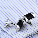 Men's Silver Metal Stone Rectangle Cufflinks Father Gift
