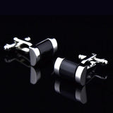 Men's Silver Metal Stone Rectangle Cufflinks Father Gift