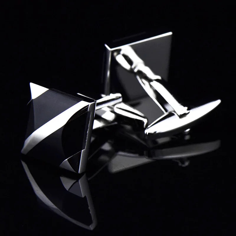 Square Stone Silver Cufflinks for Men Father Gift